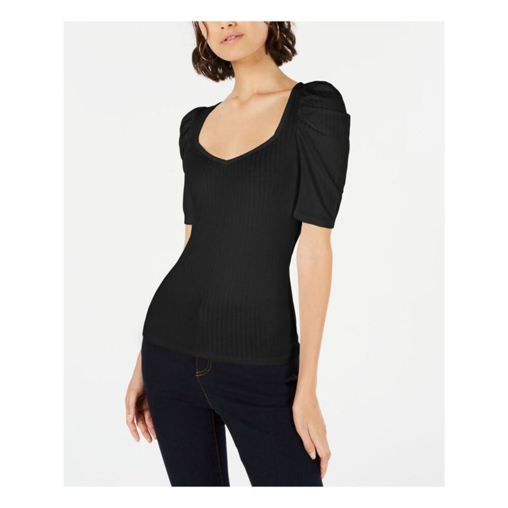 T.D.C. Womens Black Ruched Short Sleeve Scoop Neck Top XS